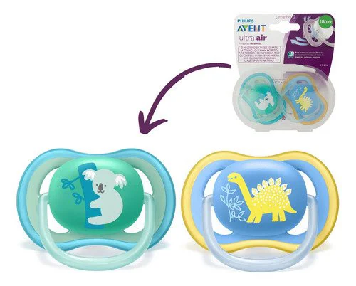 Пустышка силиконовая ортодонтическая Philips AVENT Ultra Air Boy в контейнере (18 мес.+), 2 шт.