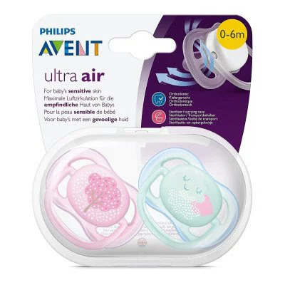 Suzete ortodontice din silicon Philips AVENT Ultra Air Girl in cutie (0-6 luni), 2 buc. foto