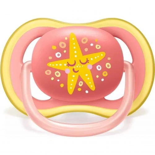 Пустышка силиконовая ортодонтическая  Philips AVENT Ultra Air Girl в контейнере (6-18 мec+), 2 шт foto