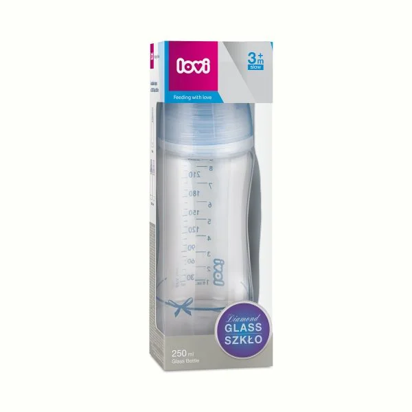 Biberon din sticla Lovi Baby Shower Boy (3+ luni), 250 ml foto