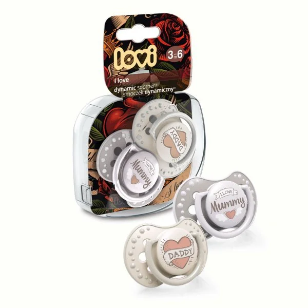 Suzeta dinamica Lovi I Love din silicon (3-6 luni), 2 buc.