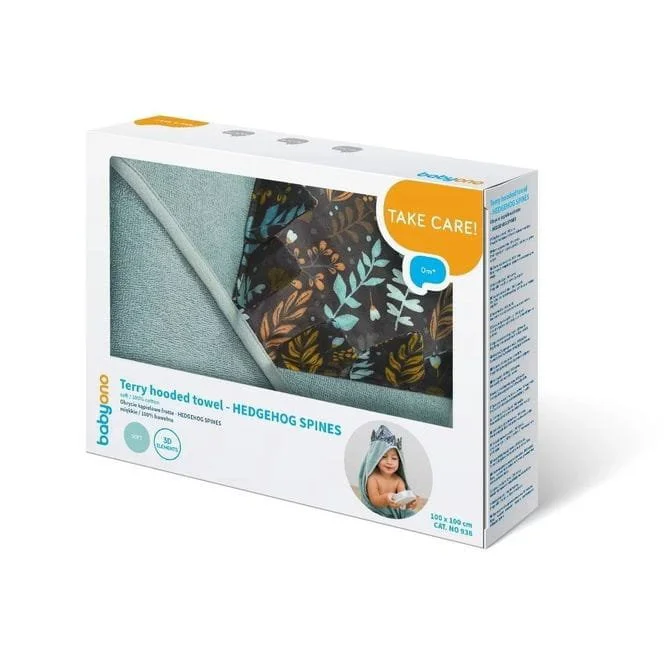 Prosop de baie cu urechiuse BabyOno Hedgehog Spines, 100 x 100 cm foto