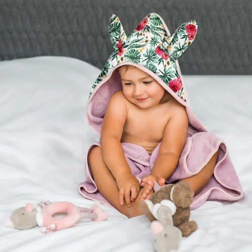 Махровое банное полотенце с ушками BabyOno Bunny Ears Pозовый, 100 x 100 см foto