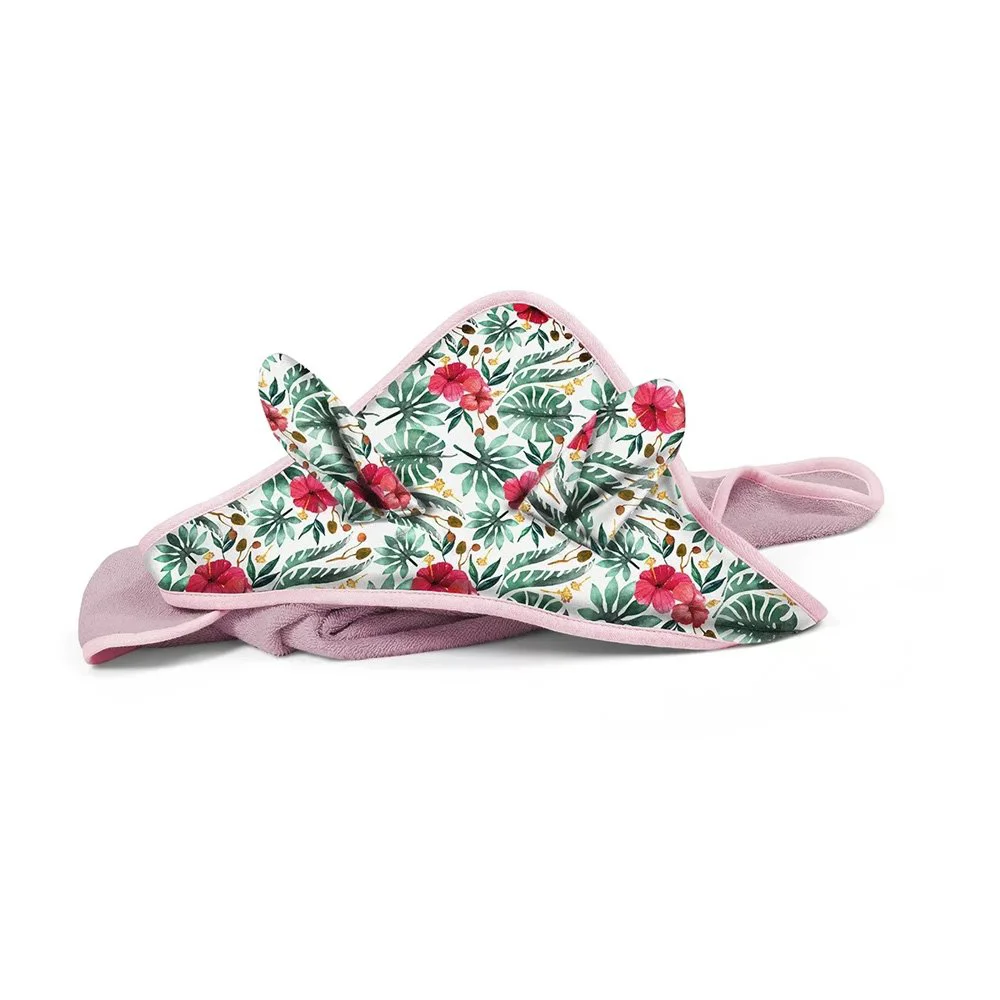 Махровое банное полотенце с ушками BabyOno Bunny Ears Pозовый, 100 x 100 см foto