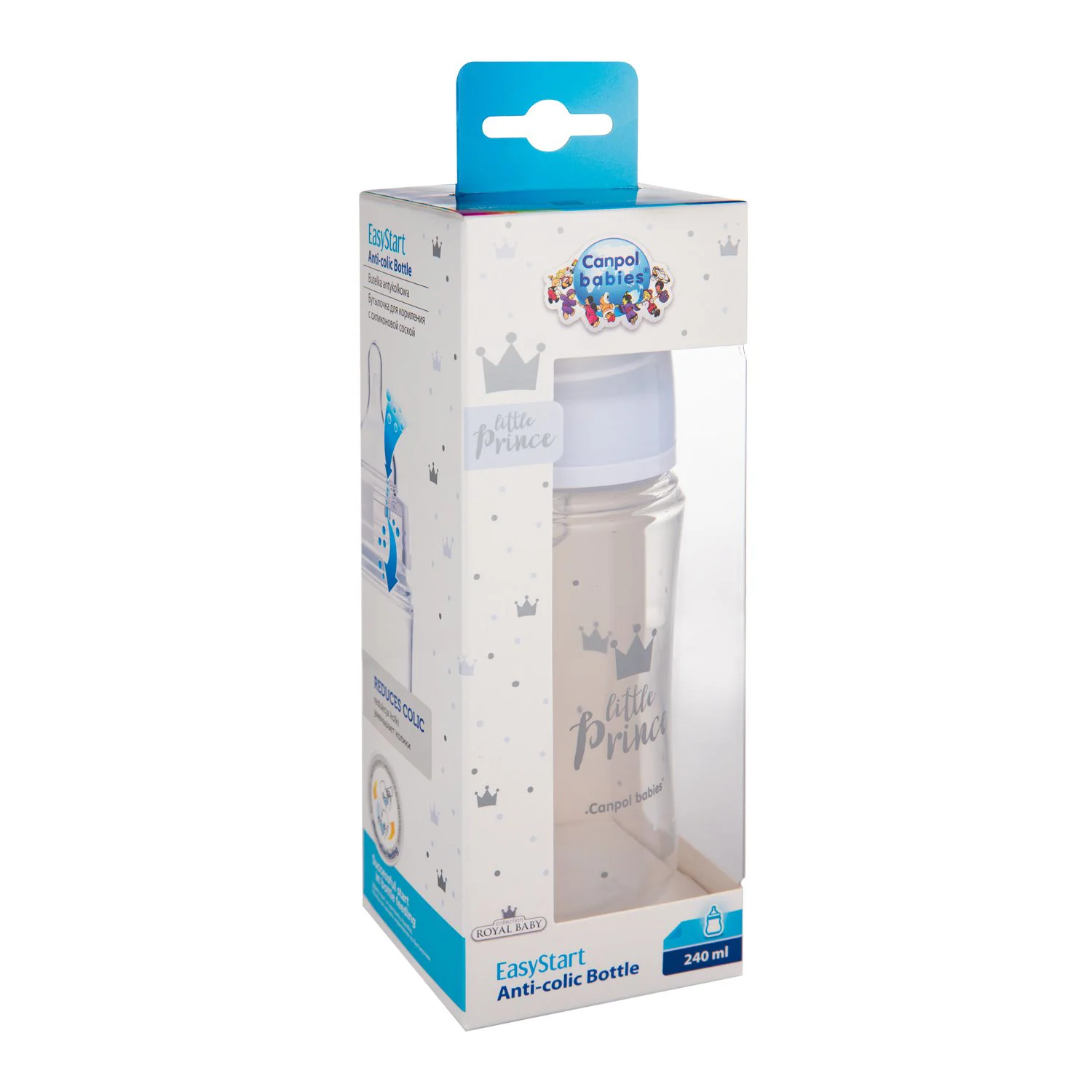 Бутылочка пластиковая антиколиковая Canpol EasyStart Royal Baby (3+ мес.), 240 мл