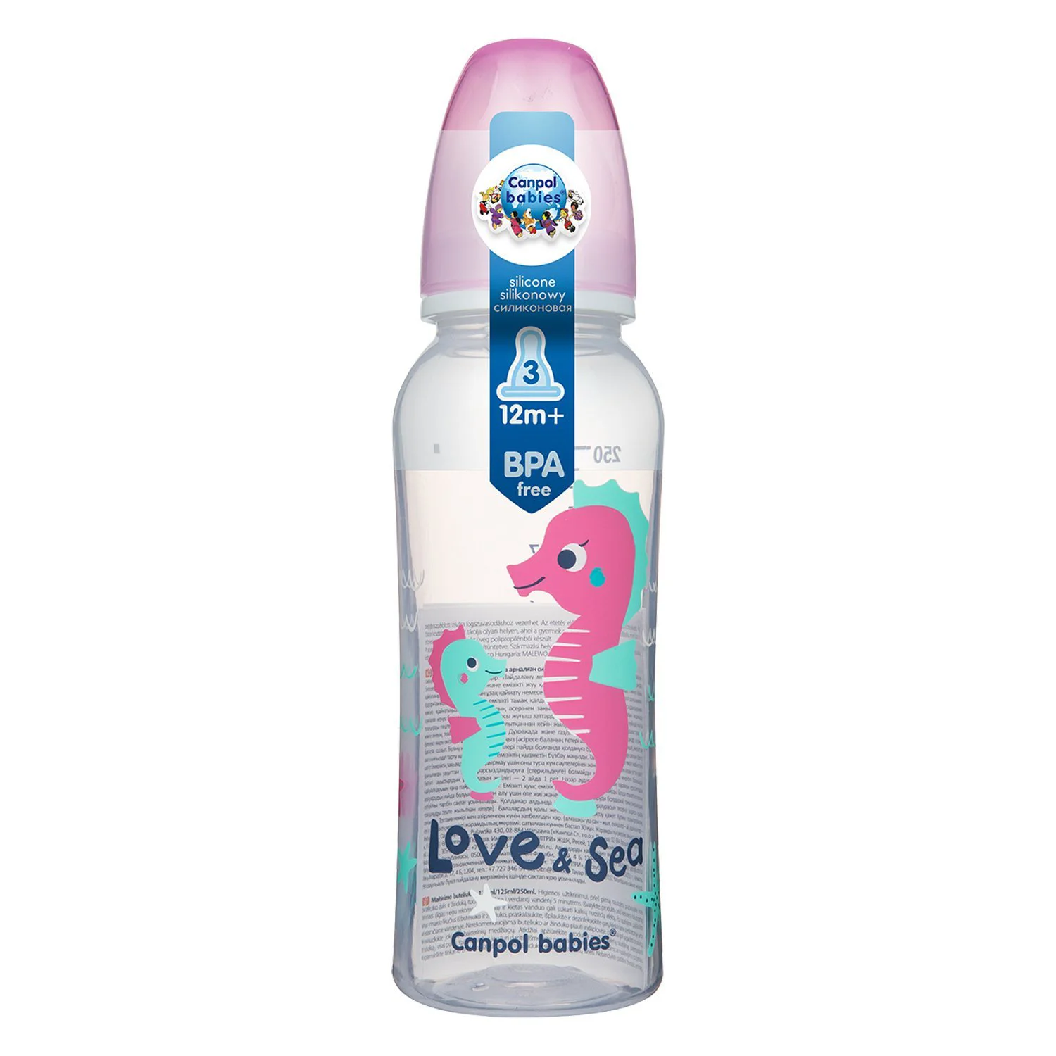 Biberon din plastic Canpol Love&Sea (12+ luni), 250 ml