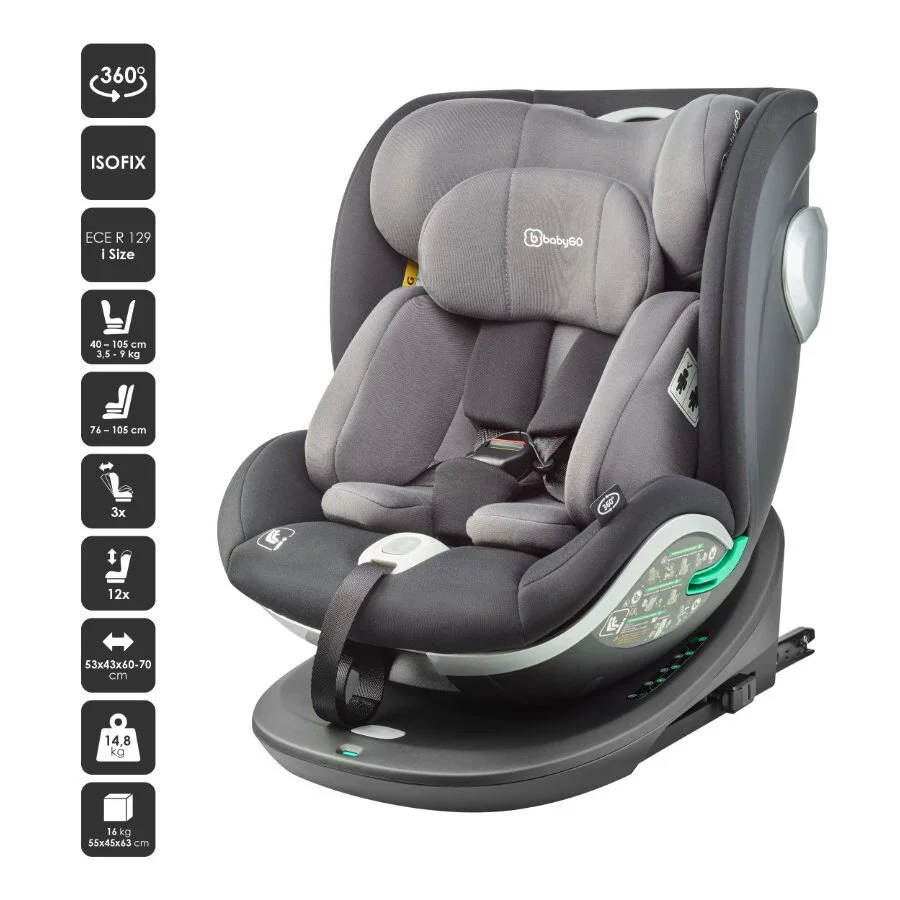 Scaun auto rotativ BabyGo Grow Up 360 Black, 0-36 kg
