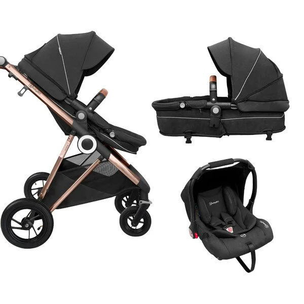 Коляска 3 в 1 BabyGo AIR Halime Black, рама Gold