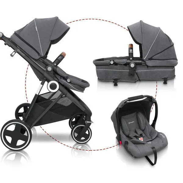 Коляска 3 в 1 BabyGo Halime Gray, рама Black