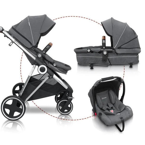 Коляска 3 в 1 BabyGo Halime Gray, рама Silver