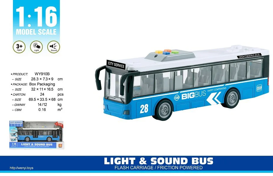 Autobus cu inertie Wenyi cu sunet si lumini, 1:16 foto