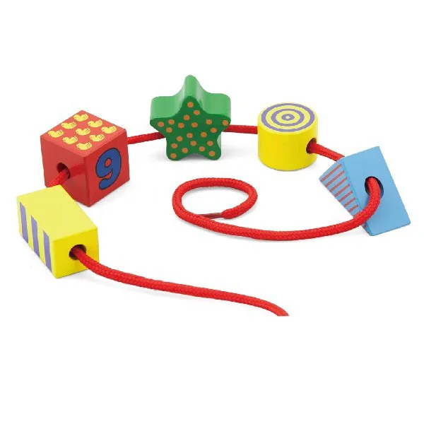 Развивающая деревянная игрушкa Viga Toys Кубики шнуровка с нитью