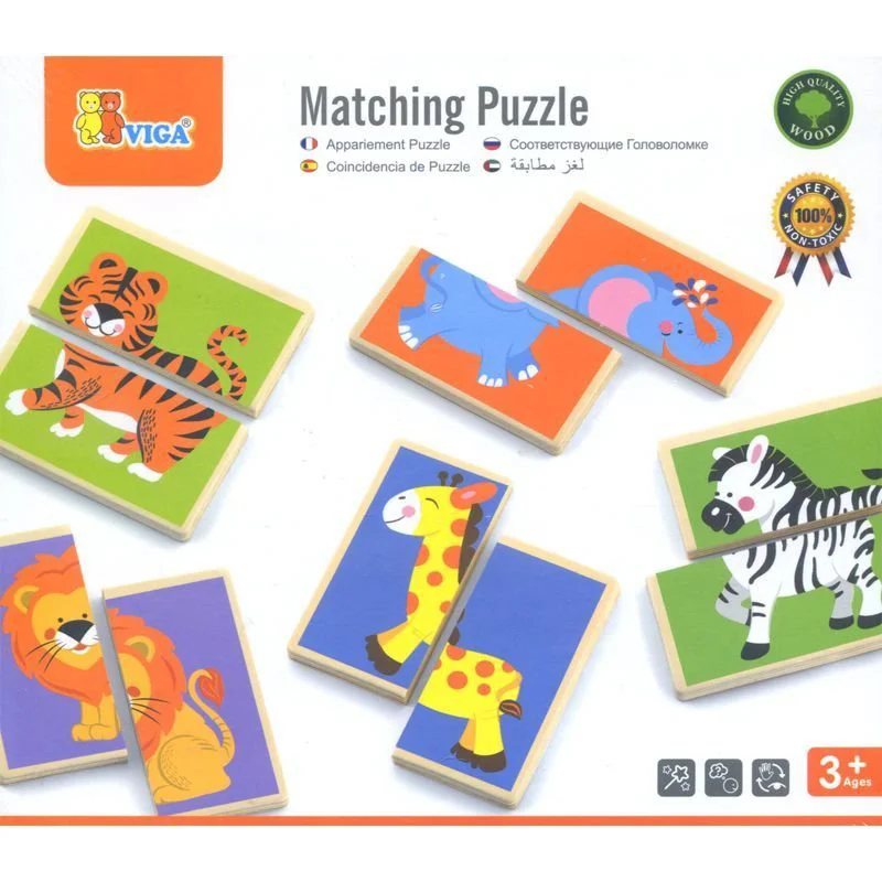 Деревянные мини-пазлы Viga Toys Matching Puzzle Wild Animals foto