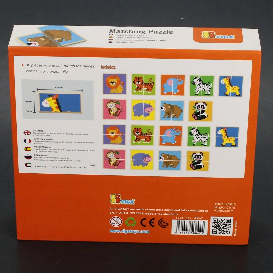 Деревянные мини-пазлы Viga Toys Matching Puzzle Wild Animals foto