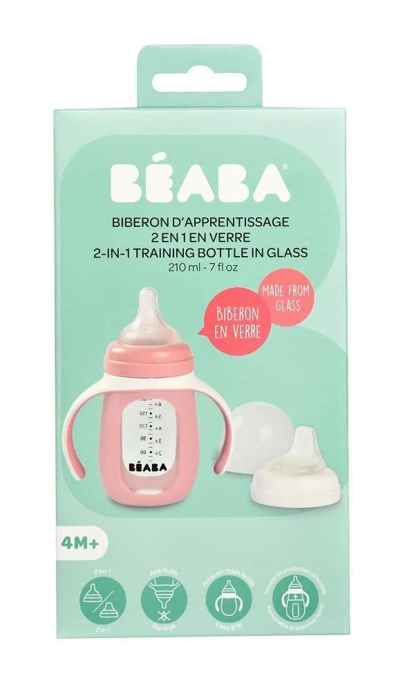 Biberon de invatare 2 in 1 Beaba Old Pink (12+ luni), 210 ml