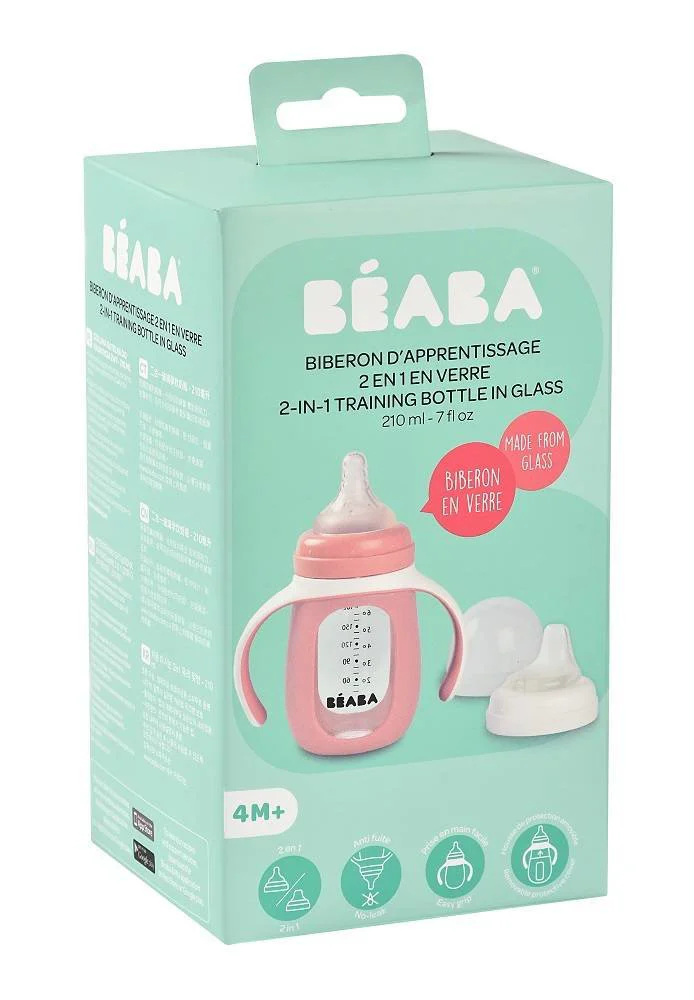 Обучающая бутылочка 2 в 1 Beaba Old Pink (12+ мес.), 210 мл