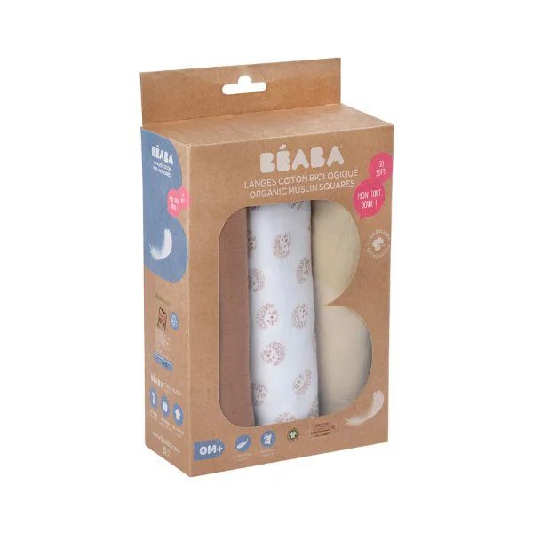 Set Muselina Beaba Herisson Marron din bumbac organic, 3 buc.