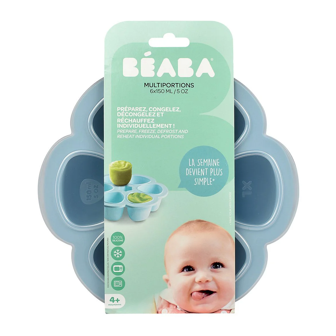 Recipient ermetic din silicon pentru mai multe portii Beaba Blue