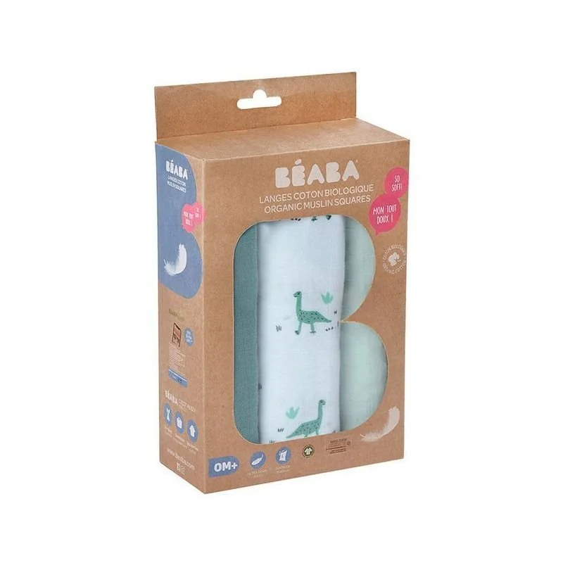 Набор муслиновых пеленок Beaba Jurassic Green 70x70 см, 3 шт.