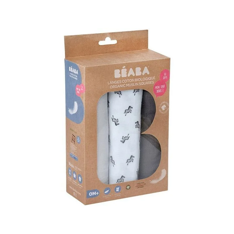Набор муслиновых пеленок Beaba Savana Grey 70x70 см, 3 шт. foto