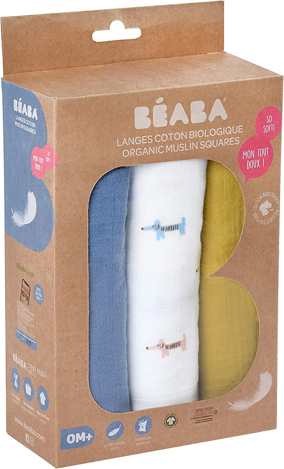 Набор муслиновых пеленок Beaba Teckel Beige 70x70 см, 3 шт. foto