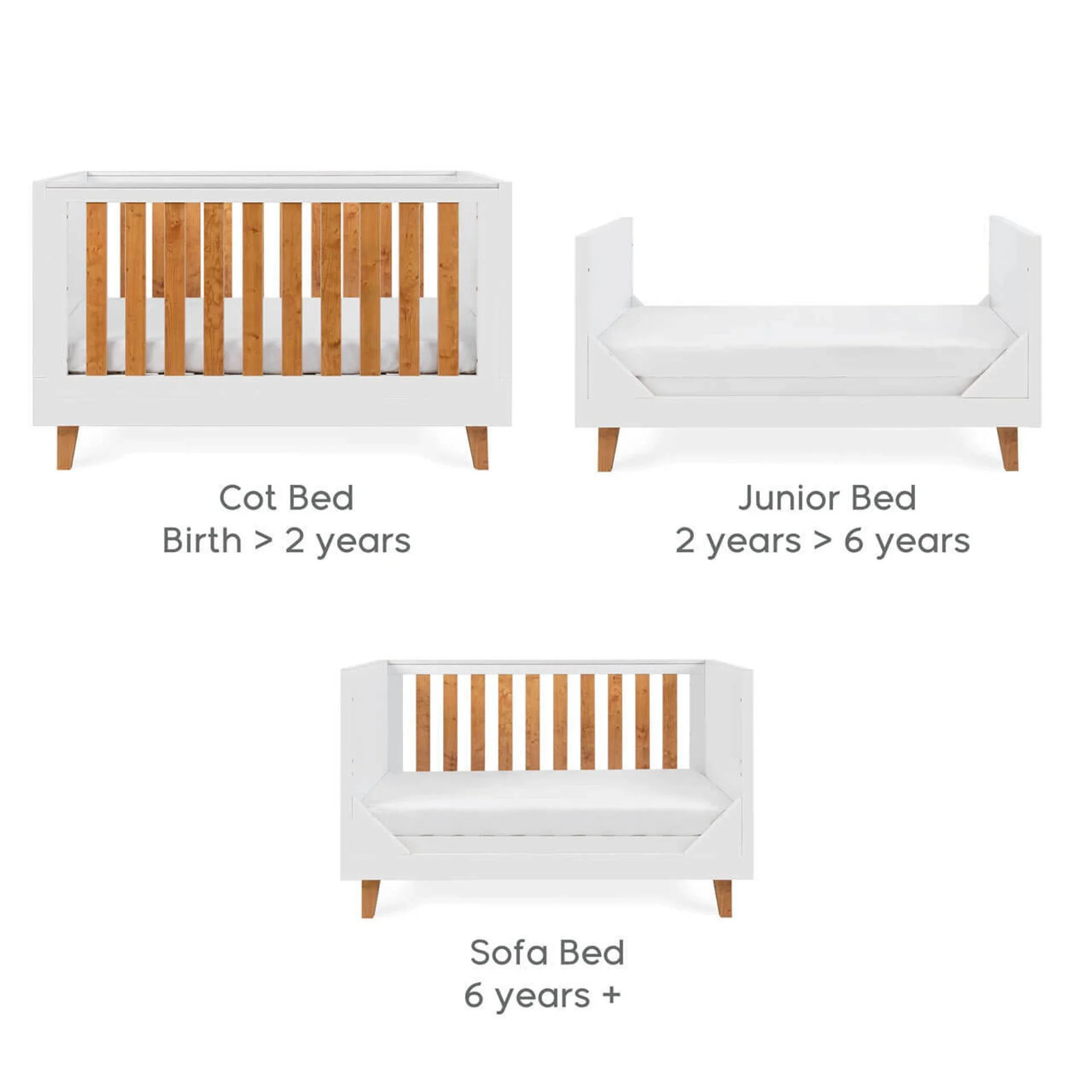 Деревянная кроватка 3 в 1 Tutti Bambini Como White & Rosewood
