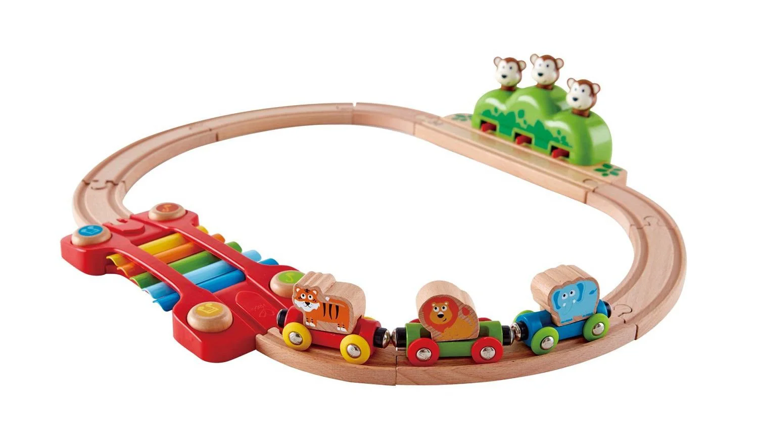 Jucarie din lemn Hape Music and Monkey Railway