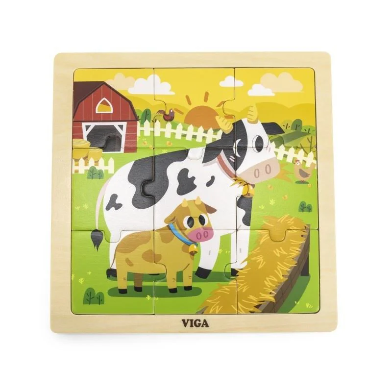 Puzzle cu piese mari din lemn Viga Toys Vacute, 9 piese