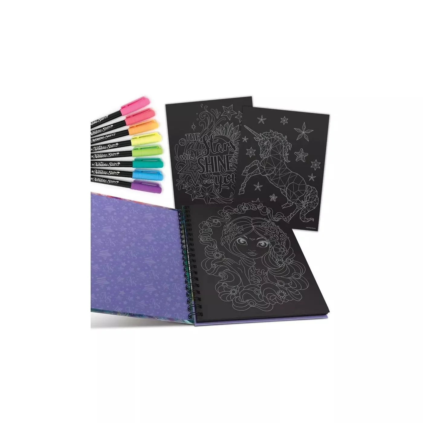 Set creativ Nebulous Stars Large Coloring Book Black Pages