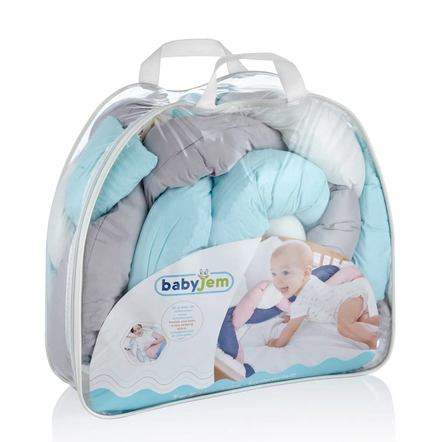 Protectie laterala BabyJem Bumper impletit Albastru foto