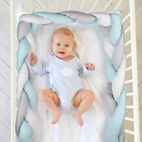 Protectie laterala BabyJem Bumper impletit Albastru foto