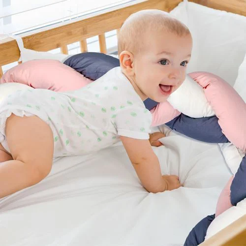 Protectie laterala BabyJem Bumper impletit Roz foto