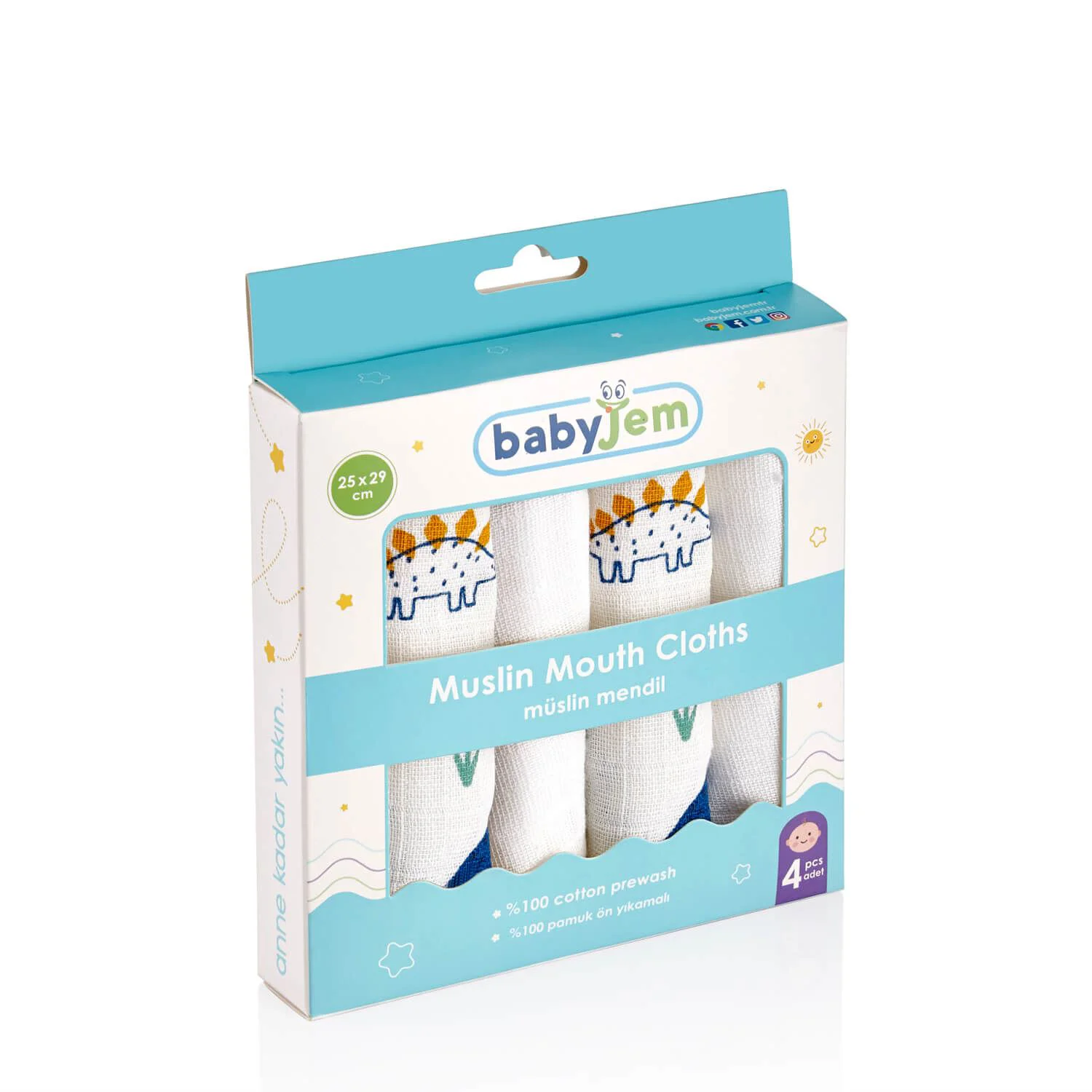 Set 4 prosopele din muselina BabyJem Dino, 25x29 cm foto