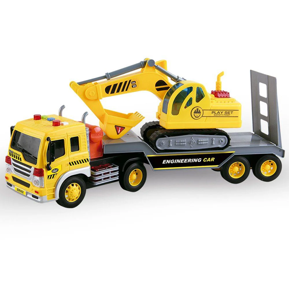 Masina cu inertie Wenyi Camion basculant cu excavator cu frictiune (lumini /sunete) foto