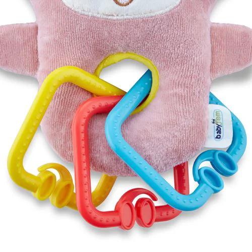 Jucarie din plus cu inele dentitie BabyJem Funny Monkey Roz foto