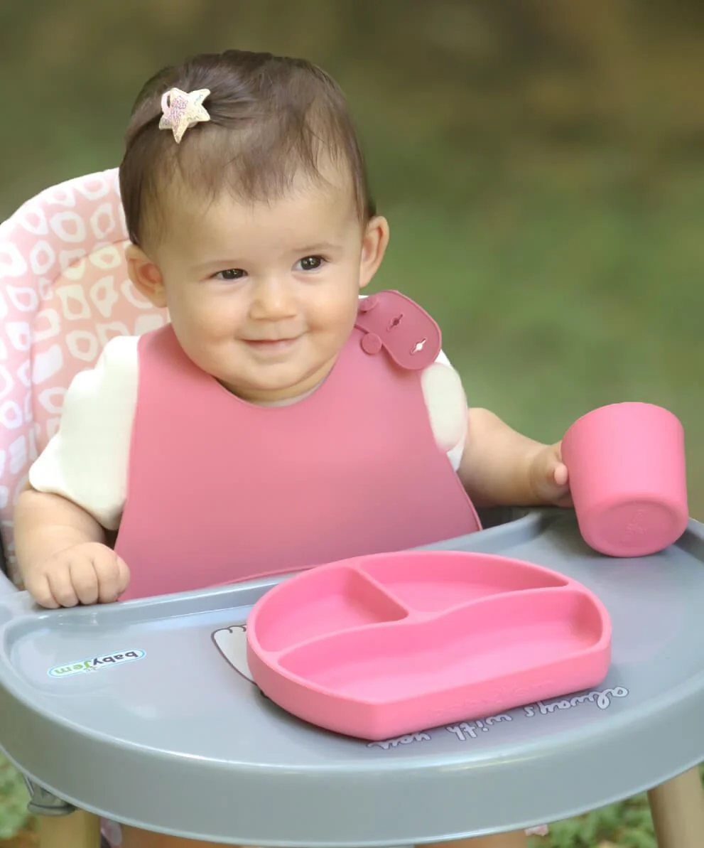 Set diversificare din silicon BabyJem Roz, 4 piese