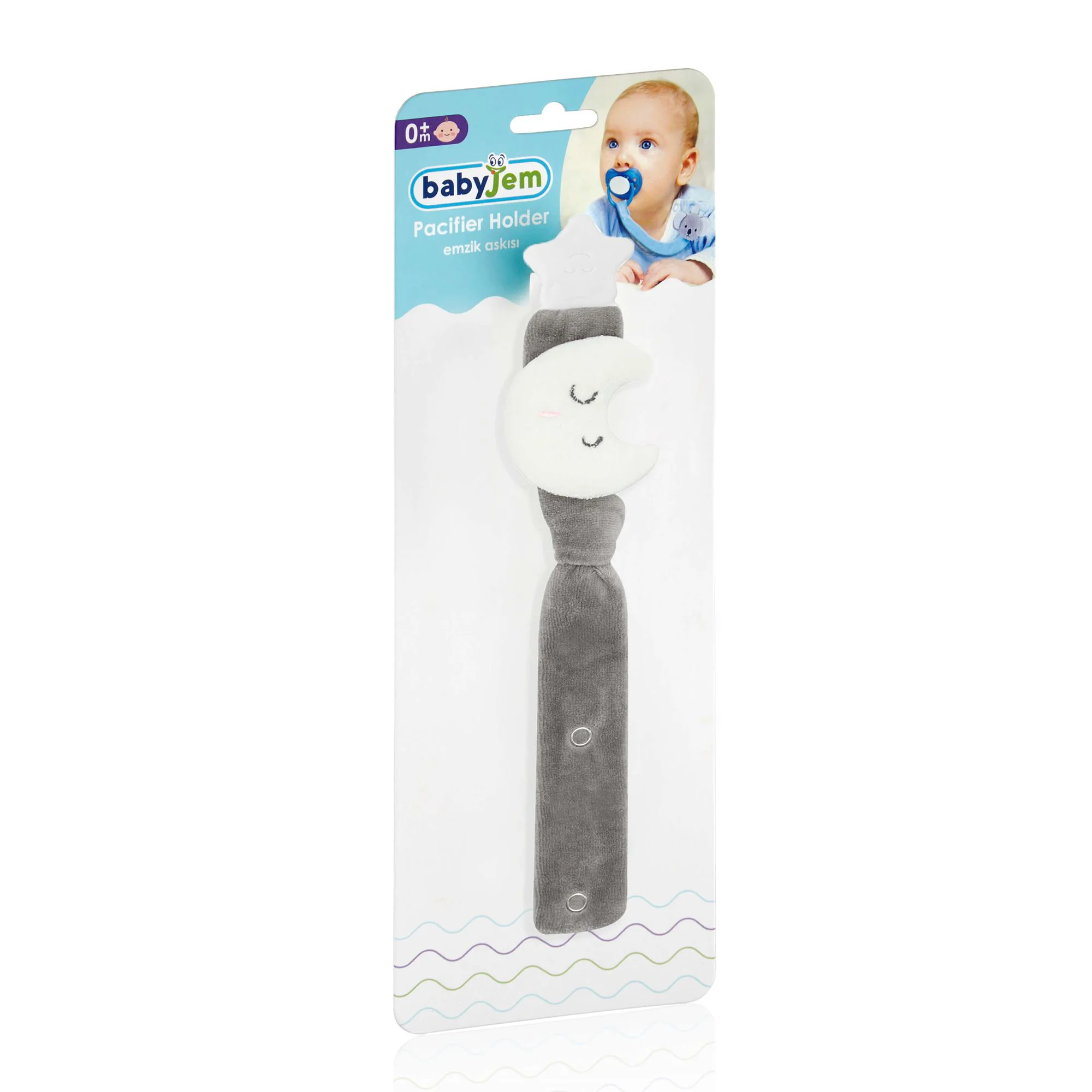 Lant pentru suzeta din material textil cu steluta BabyJem Gri foto