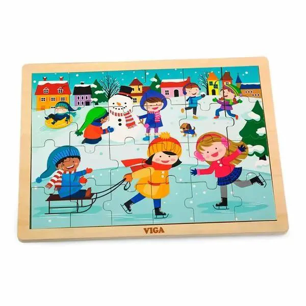 Puzzle din lemn Viga Toys Anotimpuri: Iarna (24 elem.) foto