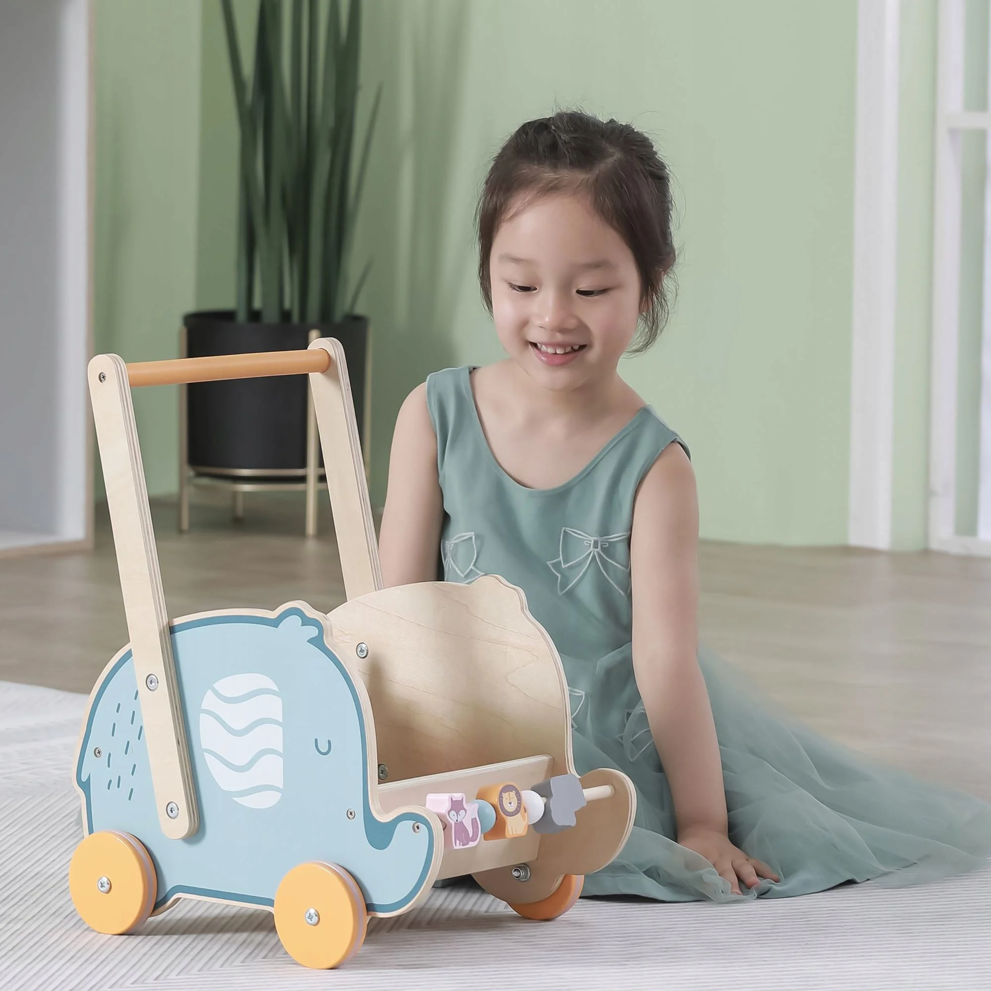 Premergator-carucior din lemn 2 in 1 Viga Toys PolarB Elefant