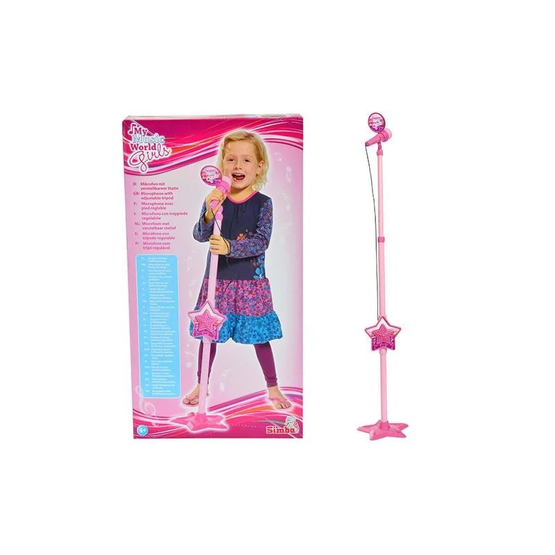 Microfon ajustabil cu stativ Simba My Music World Girls, 85-115 cm