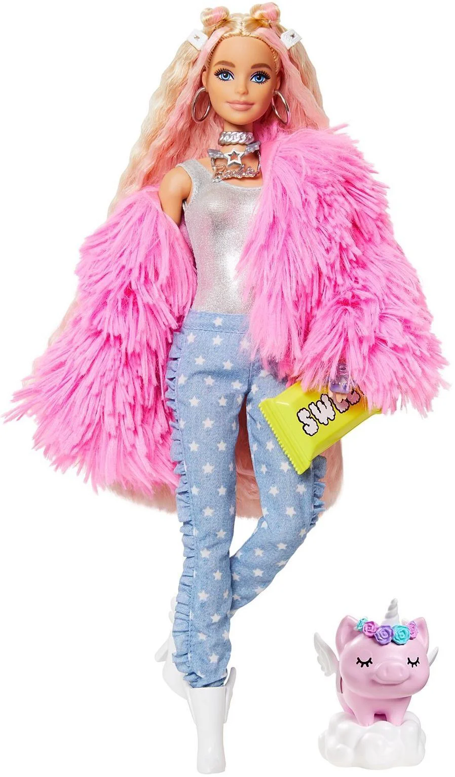 Set de joaca Barbie Extra cu geaca roz si porc unicorn foto