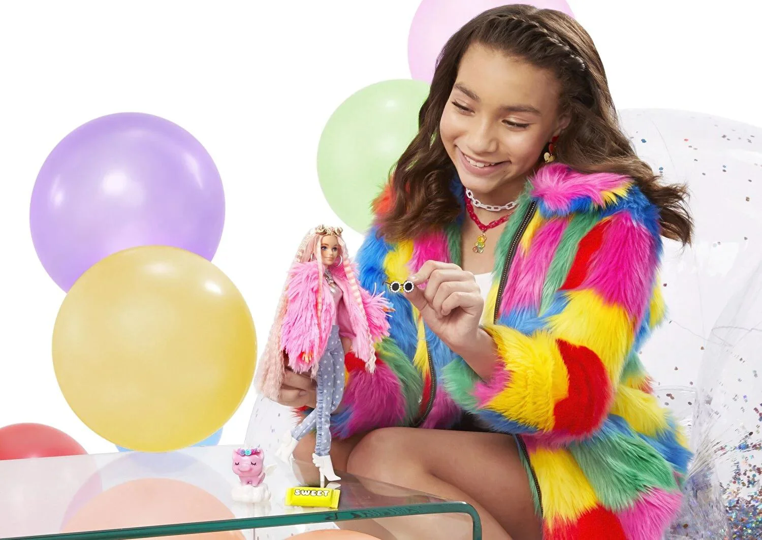 Set de joaca Barbie Extra cu geaca roz si porc unicorn foto