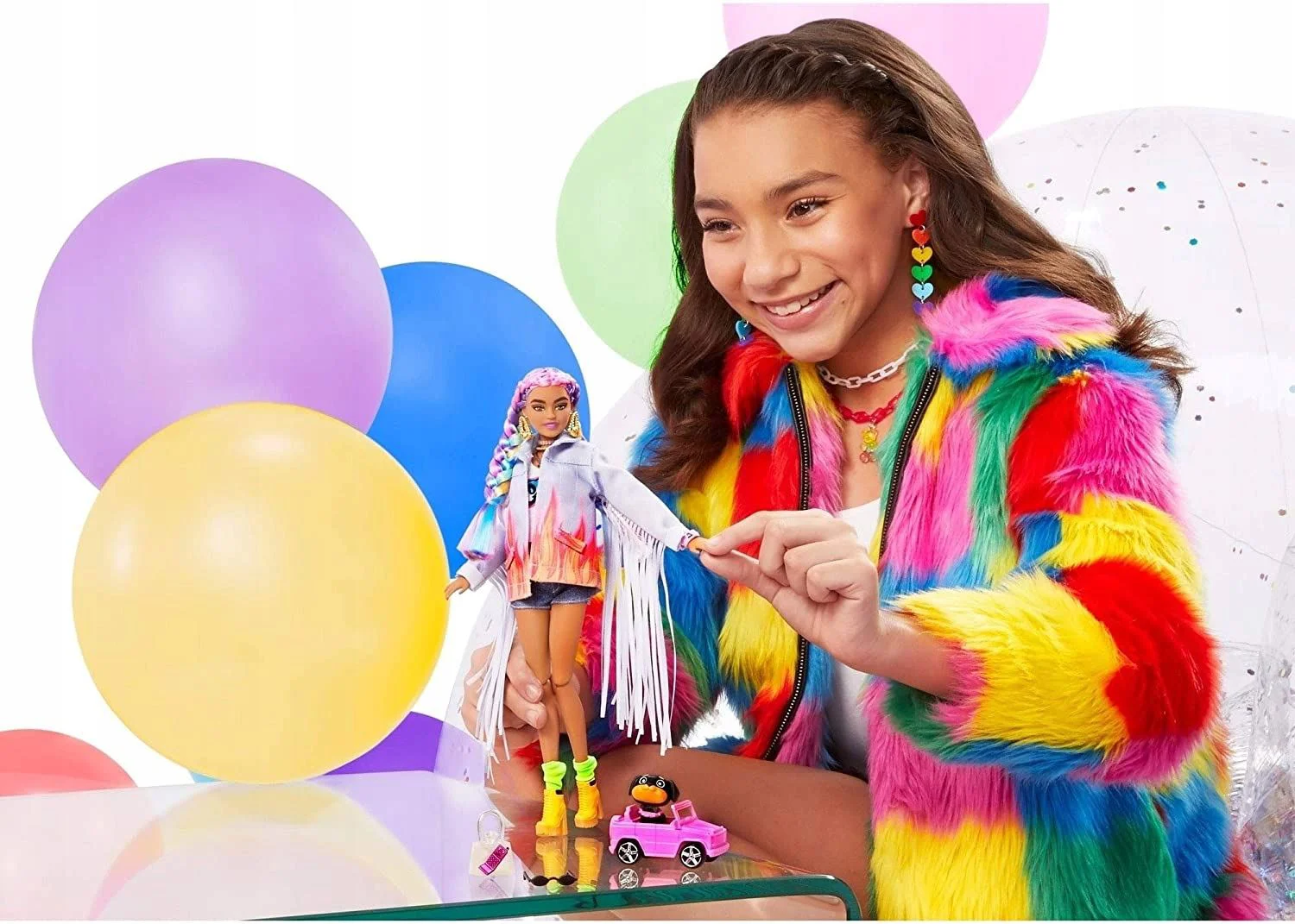 Papusa Barbie Extra cu codite curcubeu foto