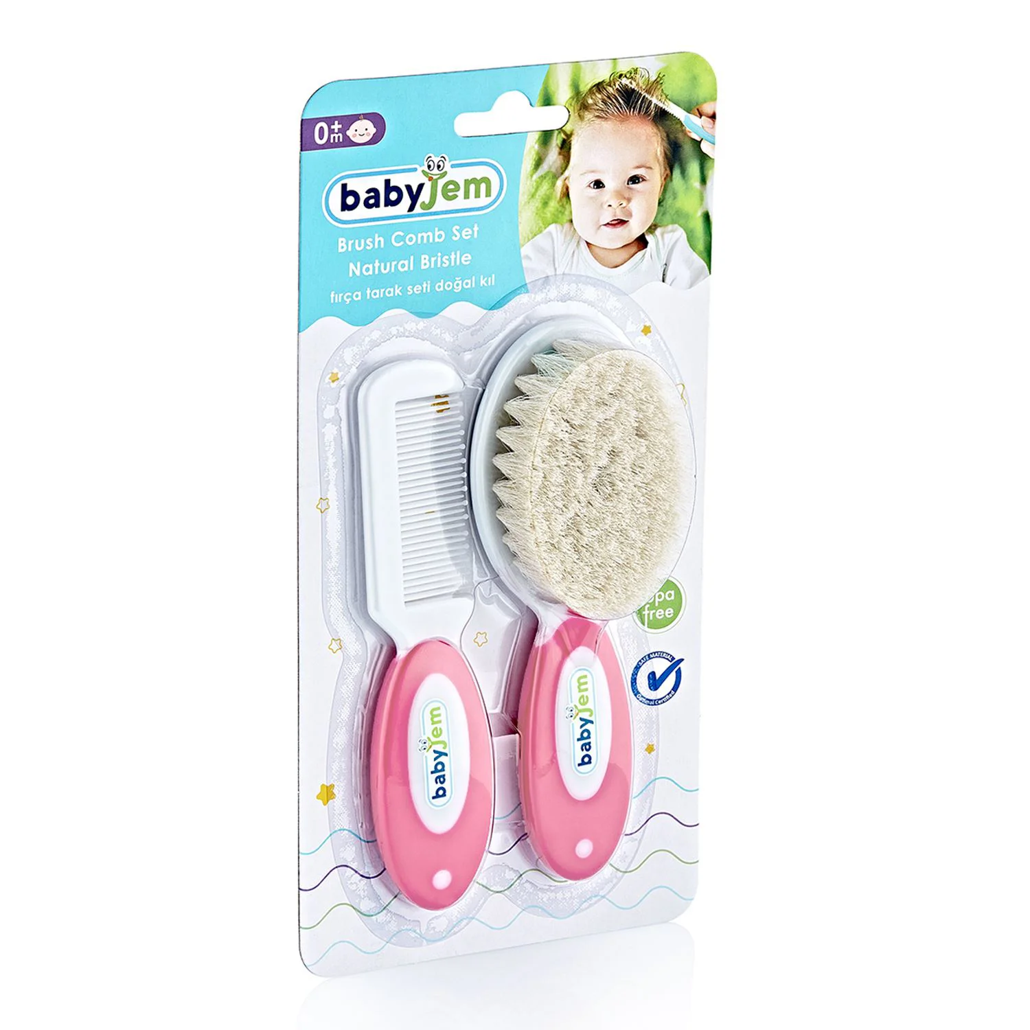 Set perie si pieptene BabyJem Natural Roz