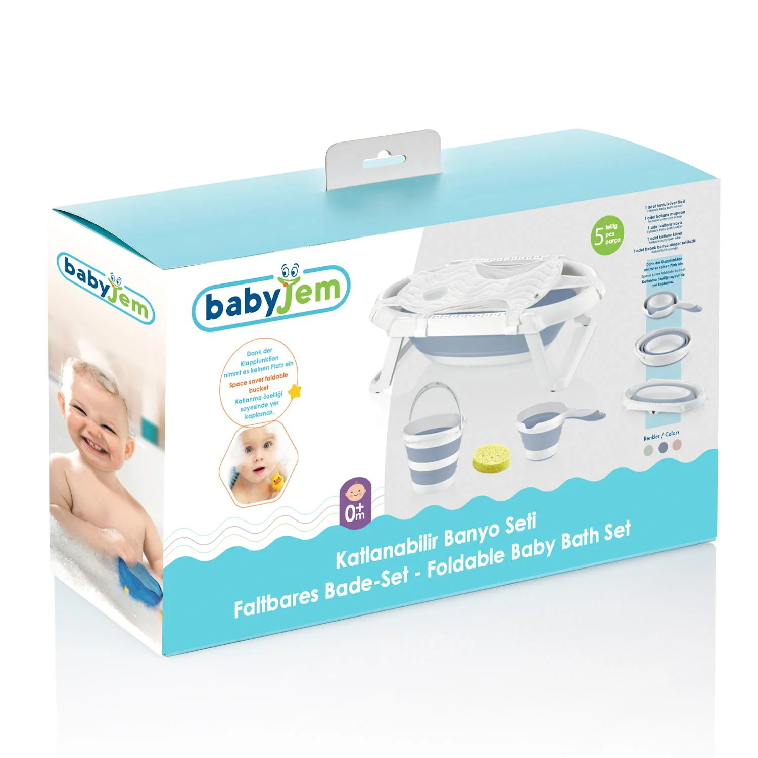 Set pentru baie BabyJem Roz cu cadita pliabila, 5 piese