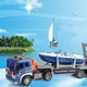 Camion transportator cu frictiune Wenyi cu barca, cu lumina si sunet, 1:16 foto