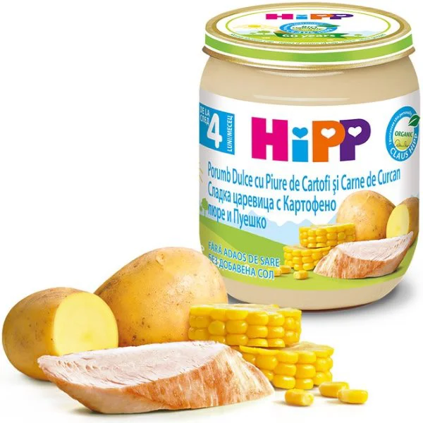 Piure HiPP cu porumb dulce, cartofi si curcan (4+ luni), 125 g