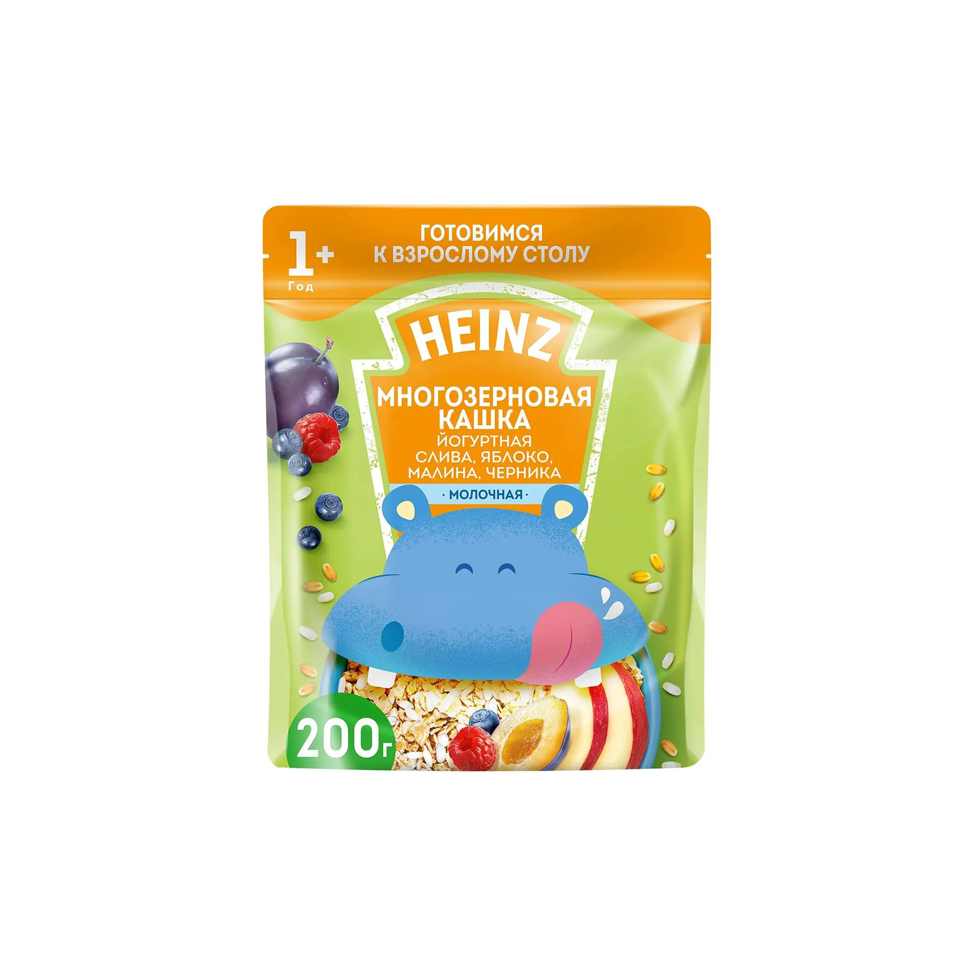 Многозерновая кашка Heinz фруктово-йогуртная малина, черника (12+ мес.), 200 г