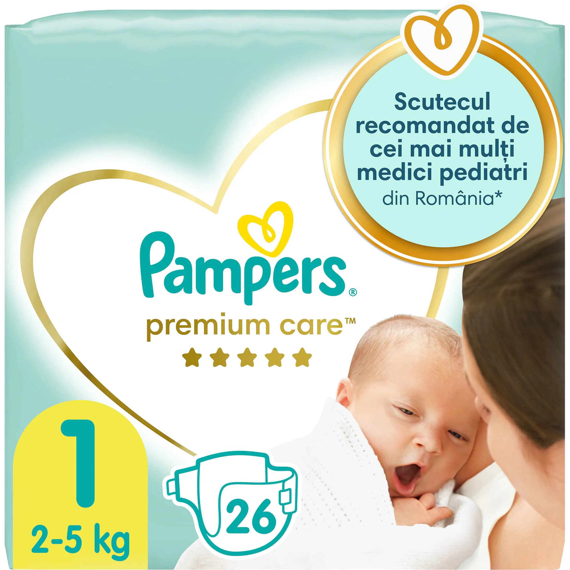 Scutece Pampers Premium Care 1 New Born (2-5 kg), 26 buc.