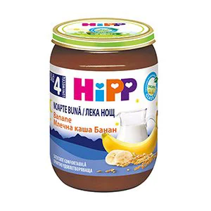 Piure cu lapte HiPP Good Night Cereale si banane (4+ luni), 190 g